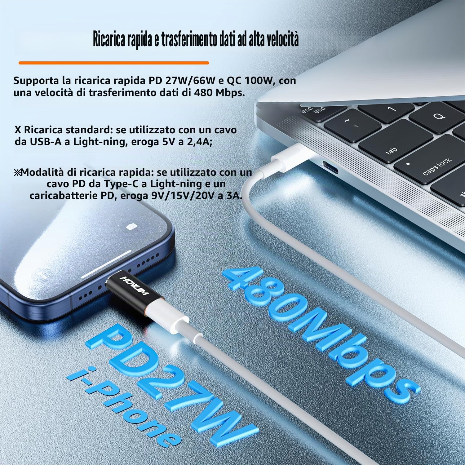 Adattatore Lightning a USB C 2 Pezzi PD27 66W Ricarica Rapida Trasmissione Dati per iPhone 17/16/15 Pad Galaxy Xperia Nero