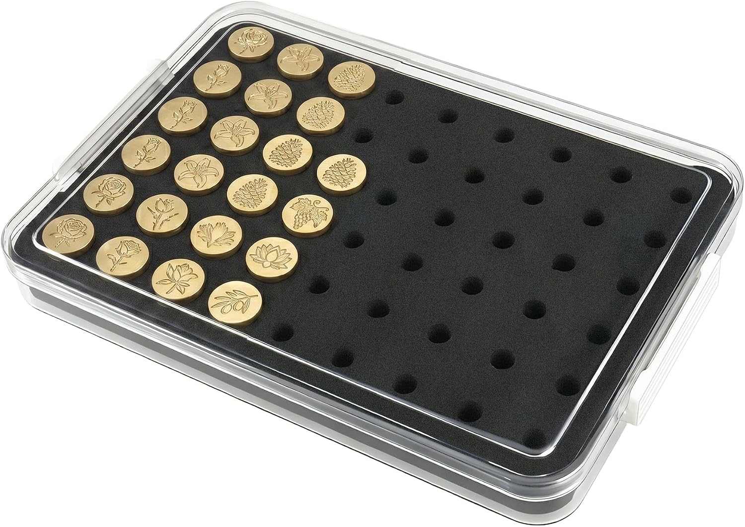 Legrape 54-Slot Wax Seal Stamp Head Storage Box, Wax Seal Stamp Storage with EVA Foam Pad & Double Latch, Stackable Design for Various Stamp Heads, Clear