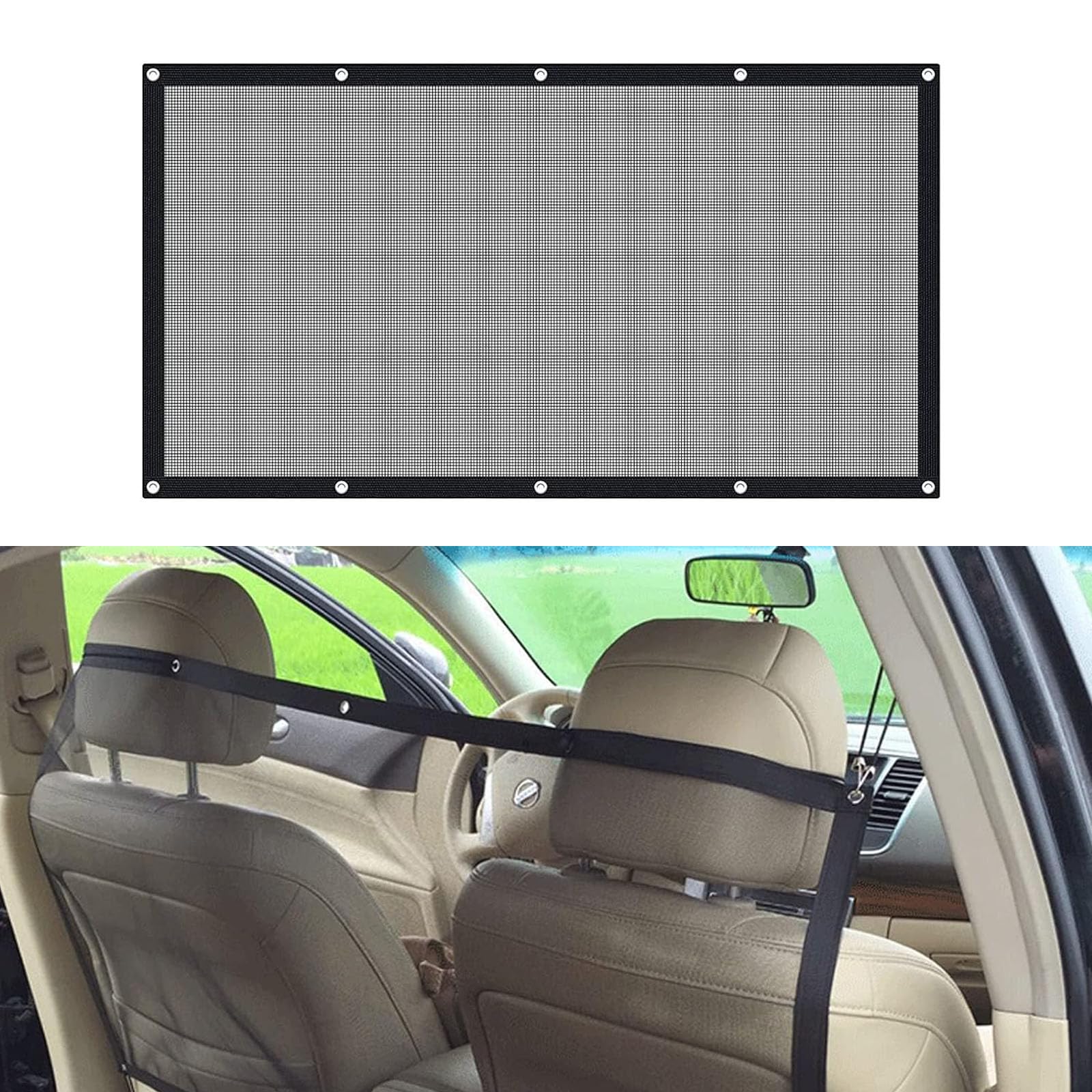 Pack-1 Car Net Barrier, 45.2In x 24.4In Waterproof Fabric Vehicle Backseat Disturb Stopper Mesh, Universal Stretchable Soft Automotive Fence Obstacle for SUV Pickup and Small Car (Black)