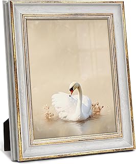 Afuly 8x10 Picture Frames Vintage Photo Frame Antique Retro White Gold Edge Display Gallery Wall Hanging or Tabletop Display for Home Decor Birthday Gifts for Father Mom Grandma Family