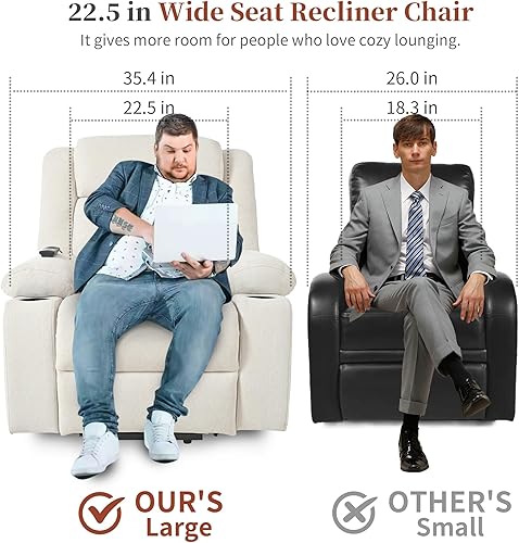 Miniatura 6 de cinkehome Sillón reclinable grande para ancianos, silla reclinable con reposapiés extendido, control remoto, portavasos, bolsillo lateral, forro