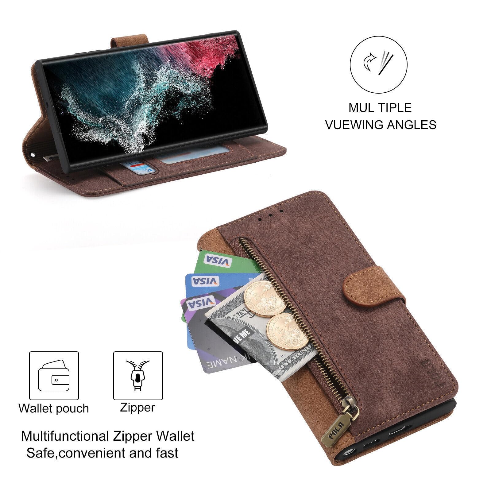 Generic etui kompatybilne z Moto Edge 50 (kolor: czarny/szary) stylowy skórzany portfel magnetyczne etui z klapką z uchwytem na karty