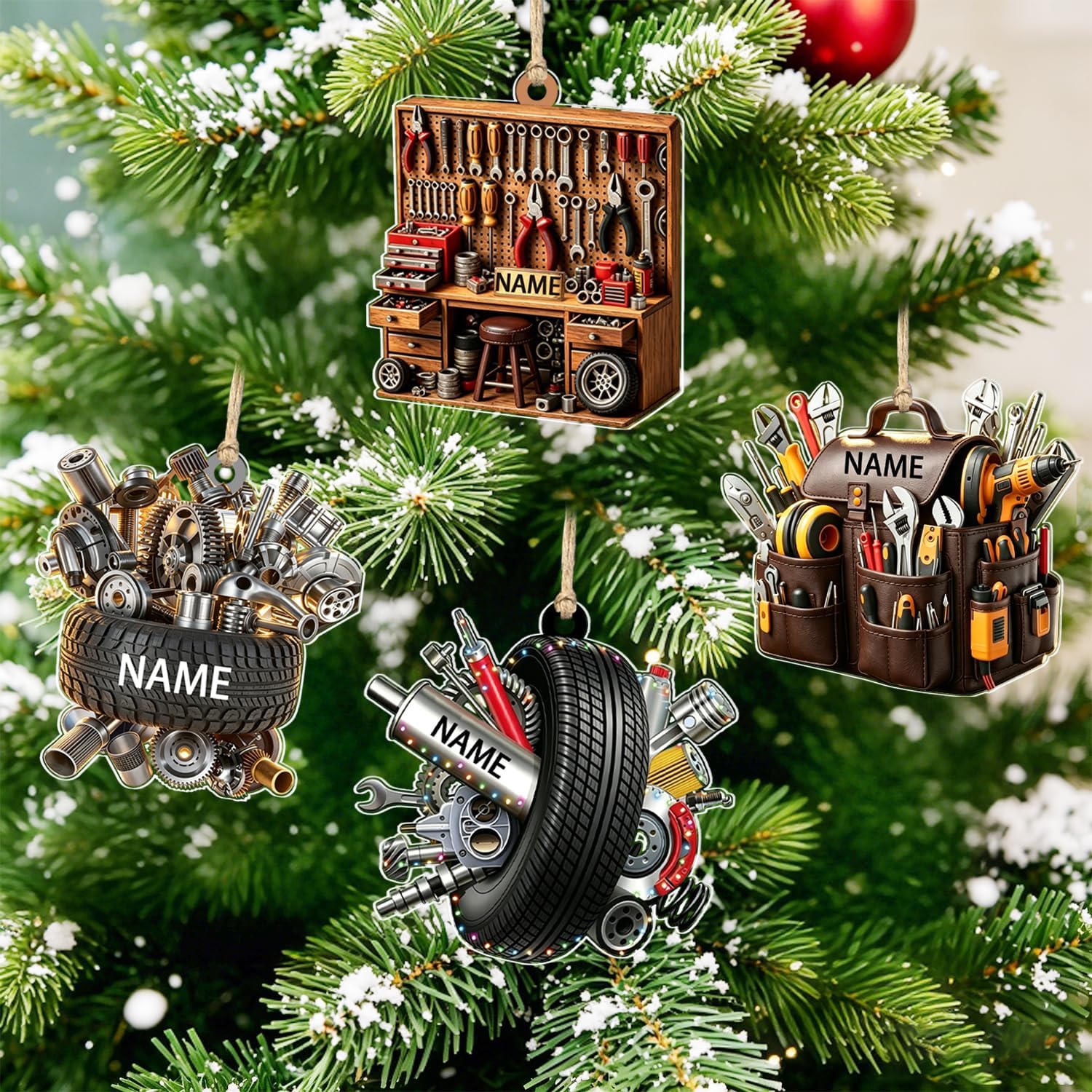 Custom Name Mechanics Tool Box Christmas Ornament for Garage Technicians image 2