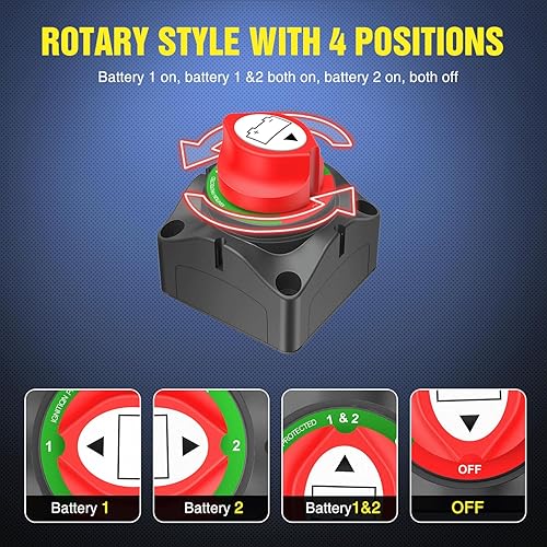 Miniatura 6 de Nilight - Interruptor de batería de 1-2-Ambos-apagado, interruptor de corte maestro de desconexión de batería de 12 V-48 V para lancha, automóvil,