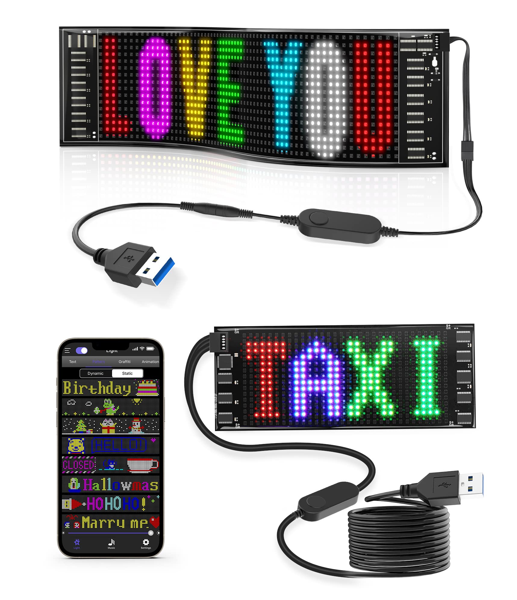 Rayhome7''x3'' & 15''x4'' Bluetooth App Control LED Car Sign