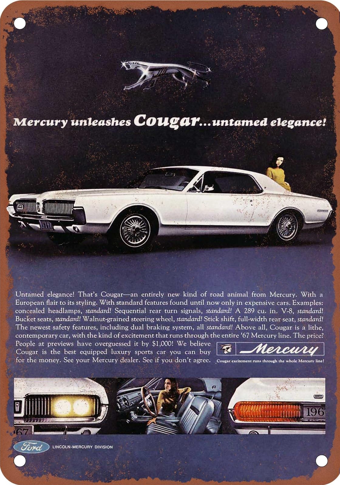 Miaomansenstore Metal Sign - 1967 Mercury Vintage Ad 01 - Old Retro Rusty Look Home Decor
