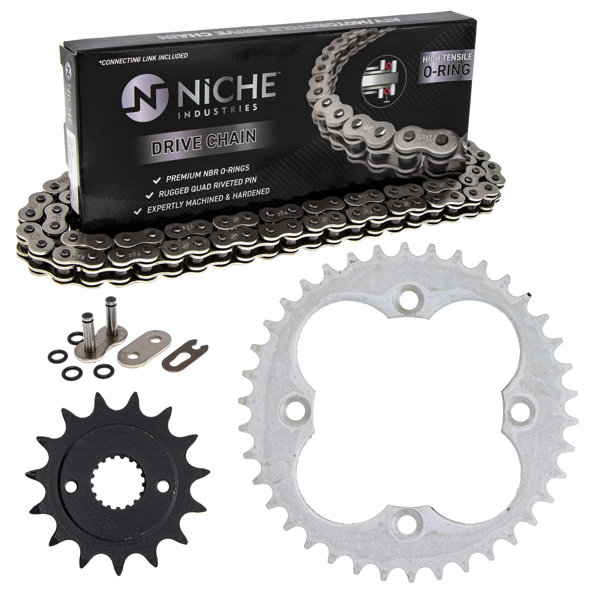 Caltric Red O-Ring Drive Chain & Sprocket Kit For Honda TRX400EX Sportrax 400 (2005-2008) - 14T/39T Sprockets, 120 Links - View #3