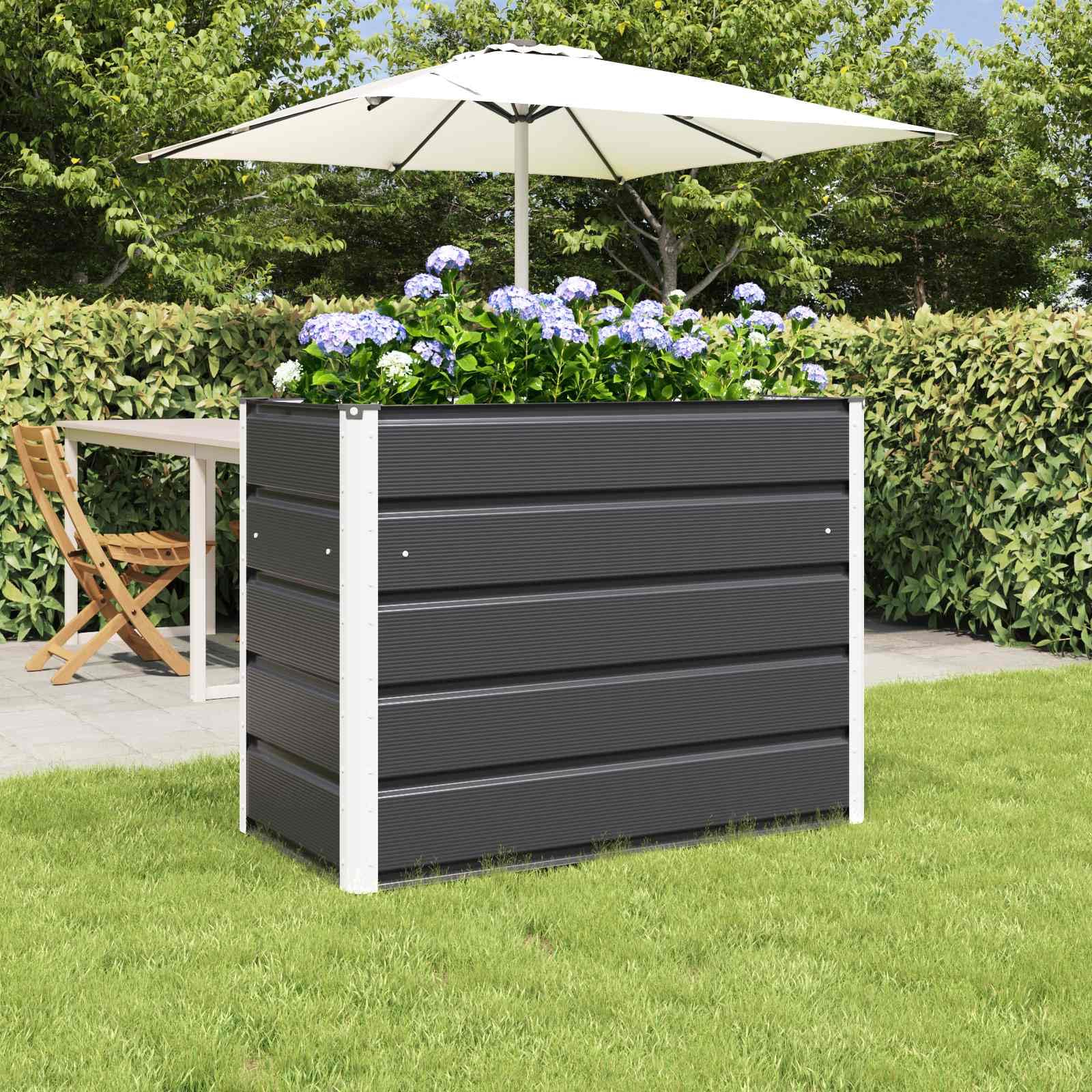 Verzinkter Stahl Pflanzkübel Anthrazit 100 x 50 x 75 cm, großer Pflanzkübel aus Stahl für Garten und Terrasse, moderner industrieller Look, einfache Montage mit Schraubendreher