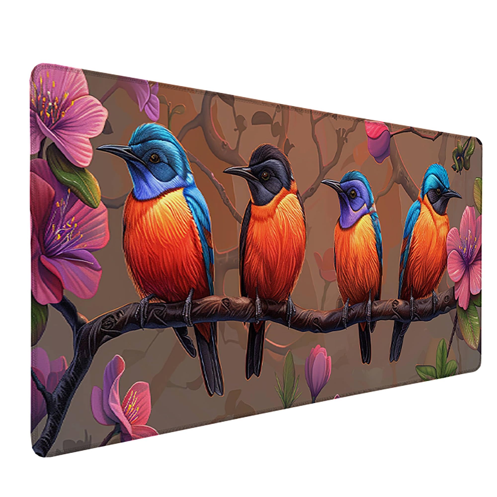 Niebieska podkładka pod mysz XXL, podkładka na biurko, 1200 x 600 cm, szyte krawędzie, podkładka pod mysz, gumowa podstawa, ptak, podkładka pod mysz, stabilna przyczepność na gładkich