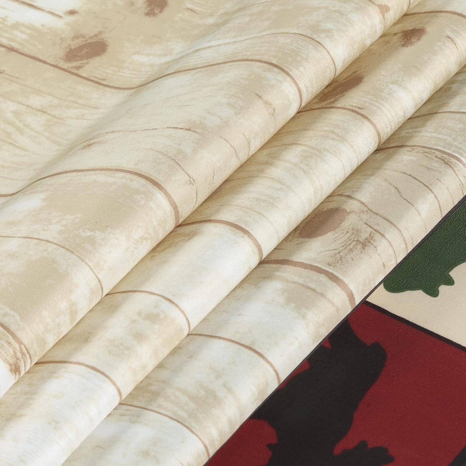 Woodland Vintage Bear Polyester Fabric Farmhouse Classic Lodge Deer Dk Green Printed Wood Grain Waterproof Shower Curtain for Bathroom,72" W x Extra 78" L