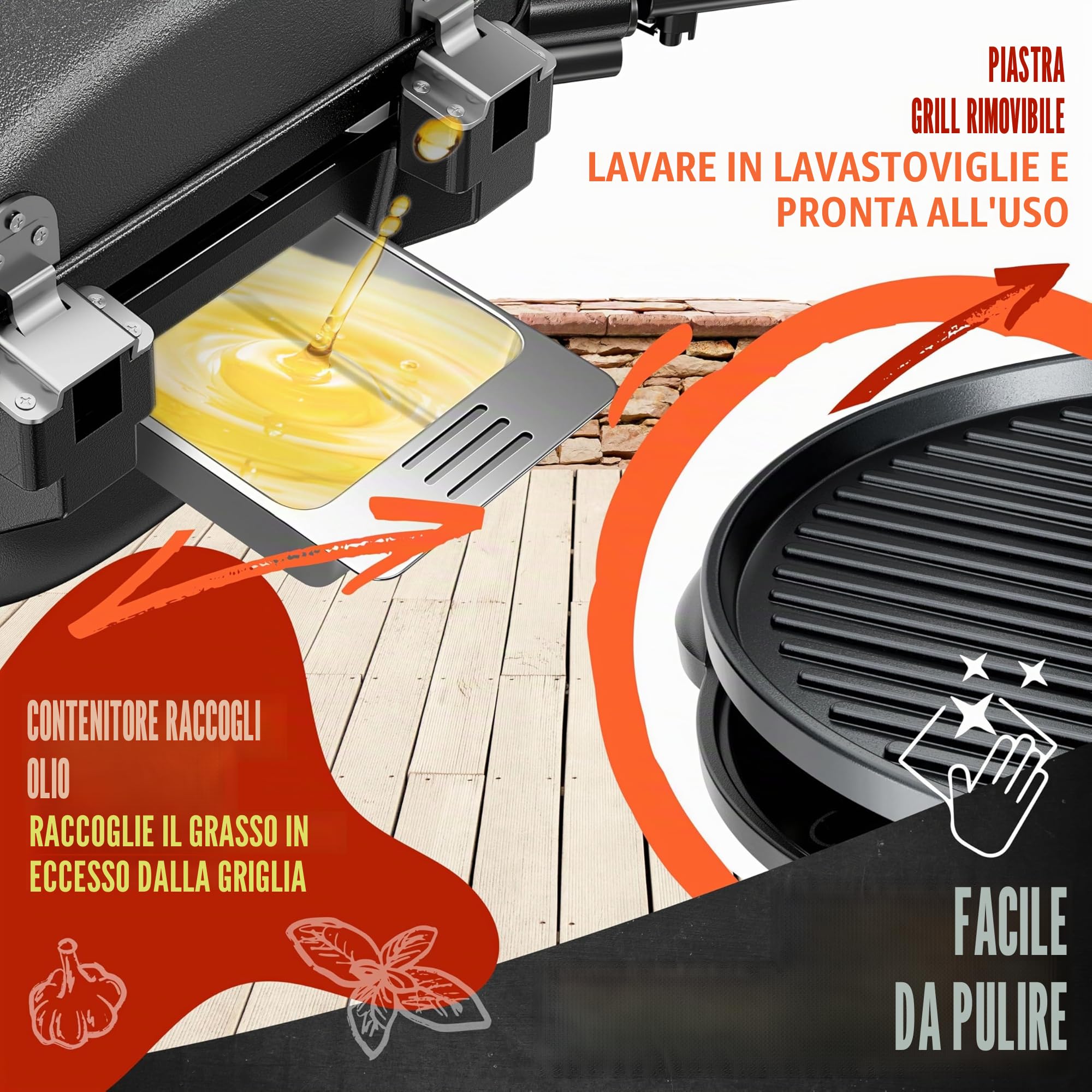 KESSER® Barbecue elettrico 2in1 Barbecue da tavolo, barbecue con coperchio e piedistallo | 2400 W max | pieghevole | termometro | rivestimento antiaderente | piastra della griglia ripiani di appoggio