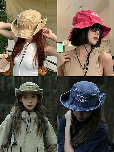 Miniatura 4 de Sombrero de sol vintage de algodón lavado para hombre para verano de ala ancha, sombreros de safari para hombres, sombreros de pescador Boonie,