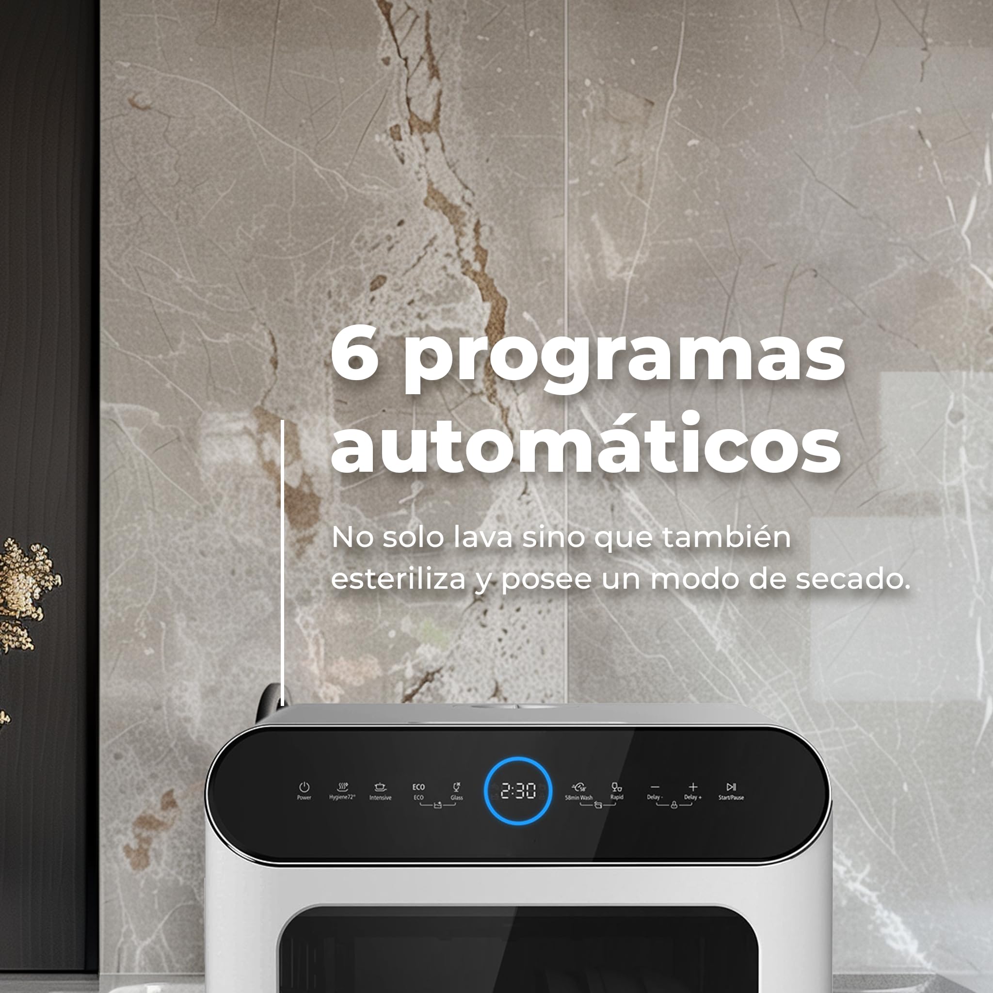 EVVO Lavastoviglie di piccole dimensioni compatte e senza installazione, da tavolo o da lavoro, 2 servizi, 6 pogrammi, asciugatura extra, programma ECO, programma auto-lavaggio, programmabile, mini D