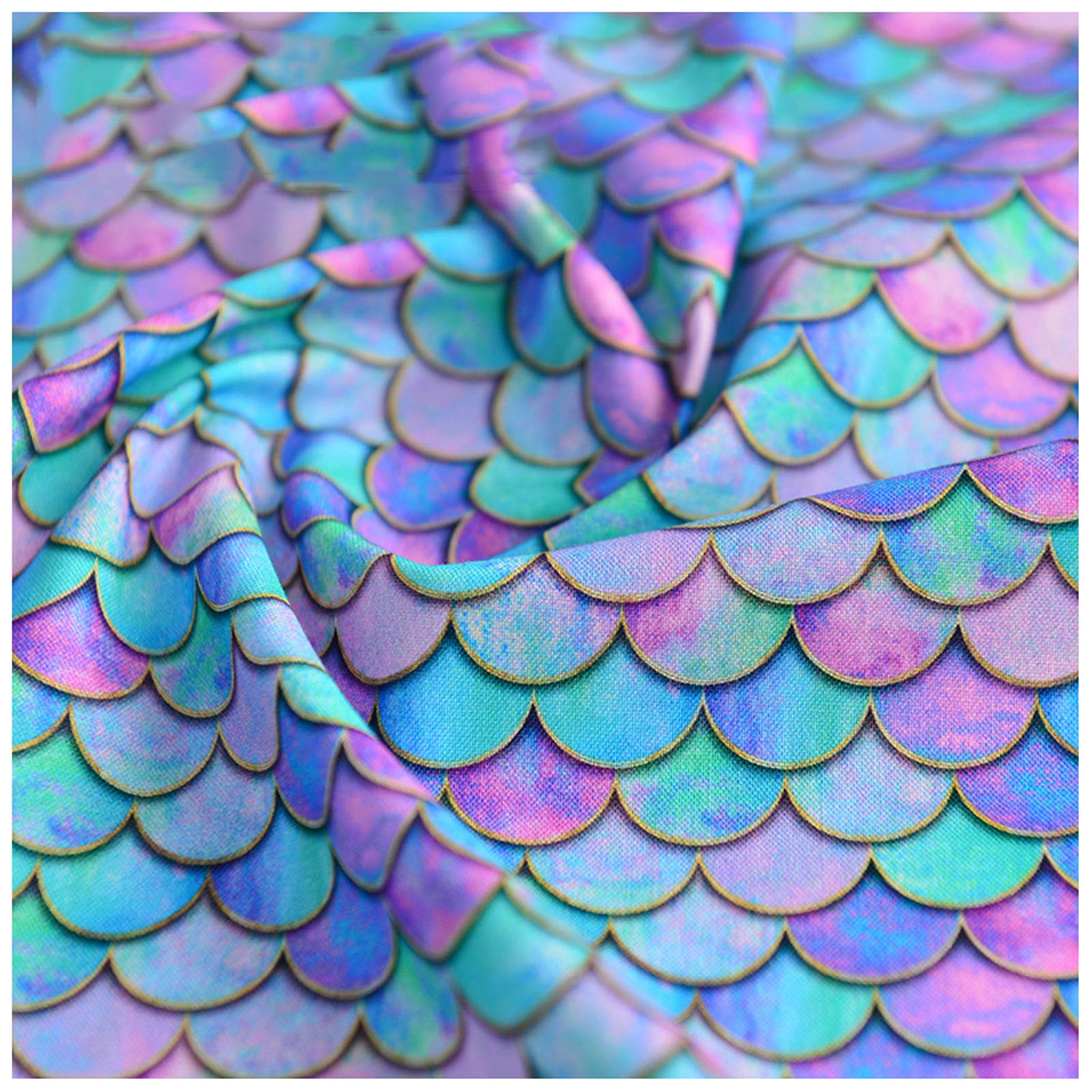 100% Baumwollstoff Farbverlauf Japanischer Fischschuppen-Druck Meerjungfrauenschuppen Geometrischer Dekorationsstoff zum Nähen DIY-Kunsthandwerk 130cm Breit(Size:3m,Color:bunt)