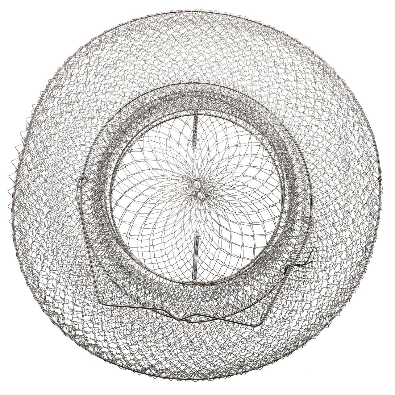 Fish Cage da Pesca Pieghevole in Acciaio Inox Argento | 1 Pezzo, Uso in Acqua Salata e Fiume, Struttura a Rete Metallica, Robusto e Facile da Ripiegare