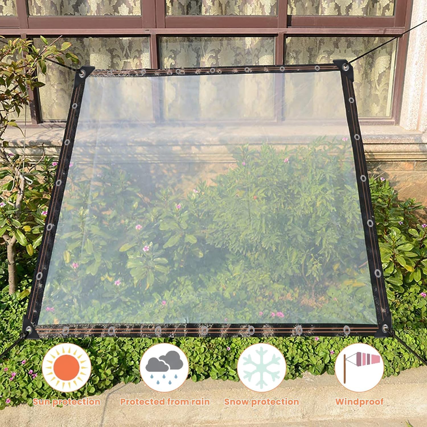 3x6M Lona Impermeable Transparente con Ojales Plasticos | Lona Transparente Exterior para Exteriores, Impermeable, Aislamiento de Plantas, Resistente al Polvo