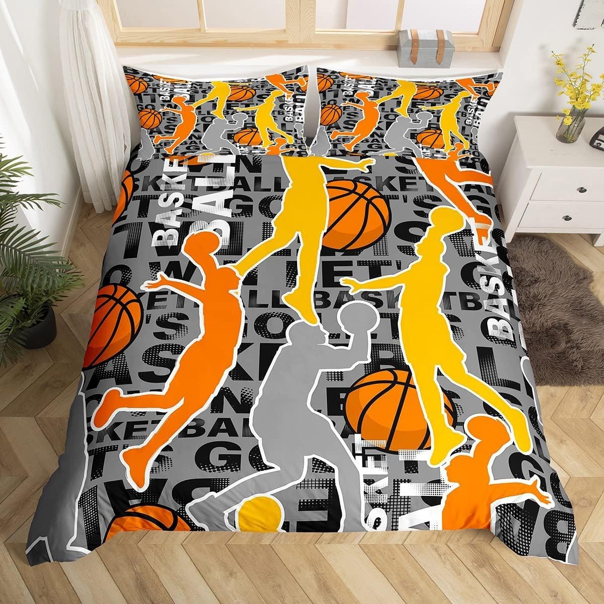 Funda Nordica Cama 90 Baloncesto Funda Nórdica 150x200 Adolescente Adulto Ropa de Cama de 3 Piezas Microfibra Funda Edredon 150x200 cm y 2 Fundas de Almohada B8188