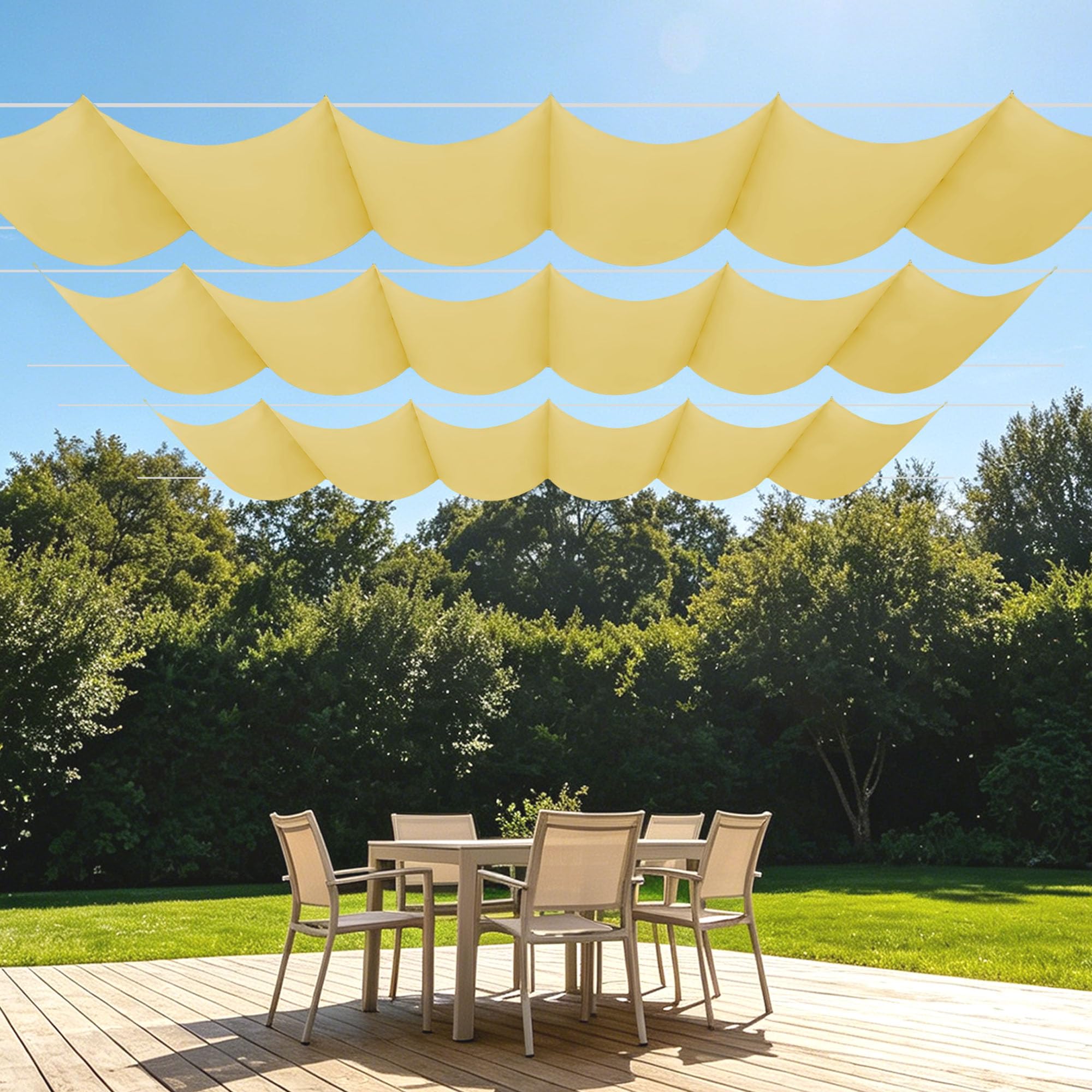 Voile d'ombrage anti pluie finies les flaques sur la terrasse grâce aux oeillets