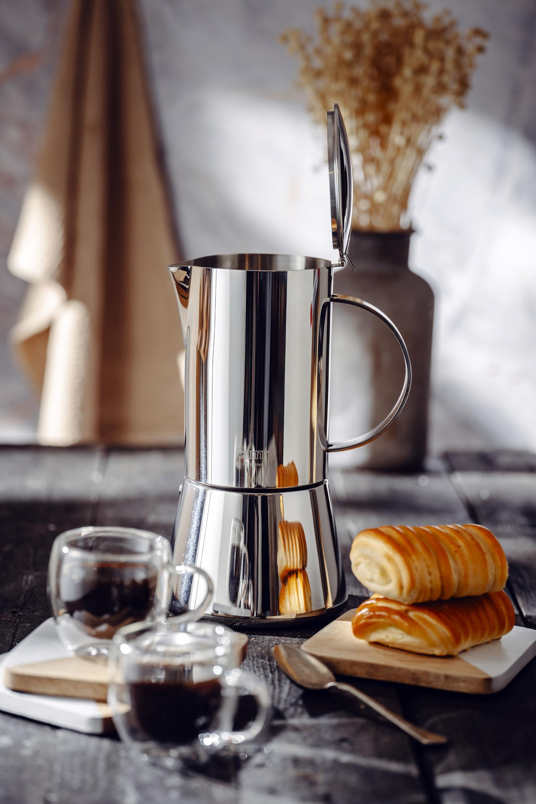 CAMRY Espressomaschine - Espressokocher Induktion, Espressokocher Edelstahl, 500ml, für Gas, Elektro, Keramik und Induktionskochfelder, Espresso Kocher mit Sicherheitsventil und Thermogriff