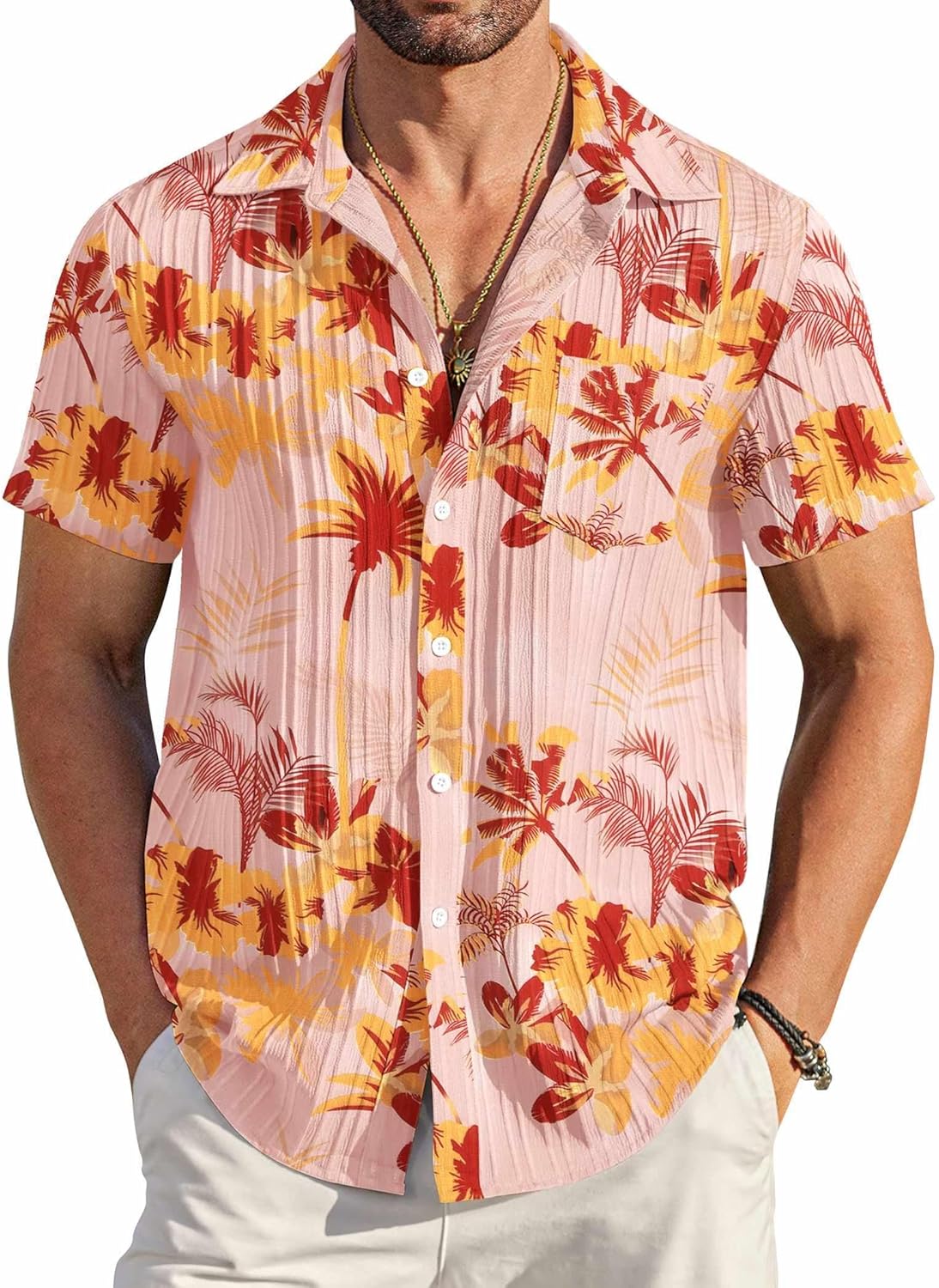 COOFANDY Men's Casual Button Down Shirts Short Sleeve Textured Summer Beach Shirt with Pocket