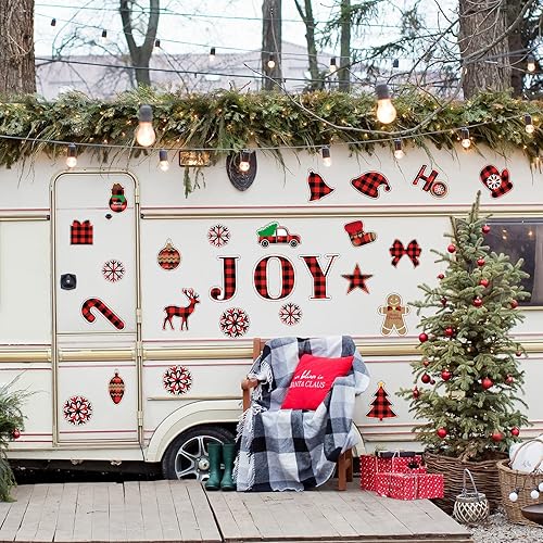 Miniatura 6 de 25pcs Buffalo Plaid Garage Door Magnets Christmas Magnets Stickers Xmas Holiday Garage Door Decal Joy Refrigerator Car Stickers Christmas Holiday
