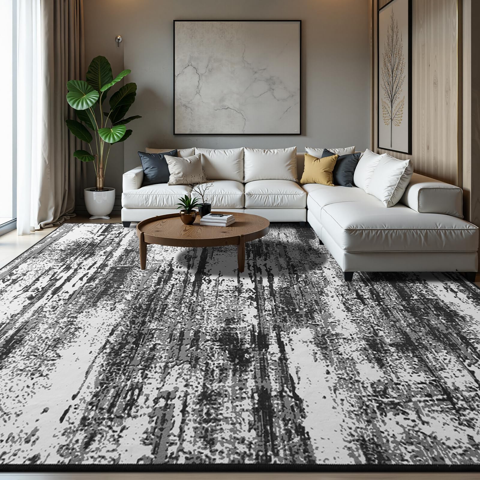 Area Rug 6x9 Washable Living Room Rug Abstract Print Non-Slip Low Pile Soft Faux Wool Carpet Rugs for Bedroom Dining Room Playroom Kids Room Dorm