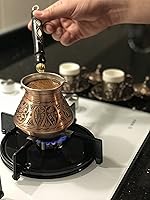 Vista 6 de BCS cafetera grande de cobre para café turco, griego y árabe con mango de madera (18 onzas, 6 porciones) Cezve Ibrik Briki para cocina