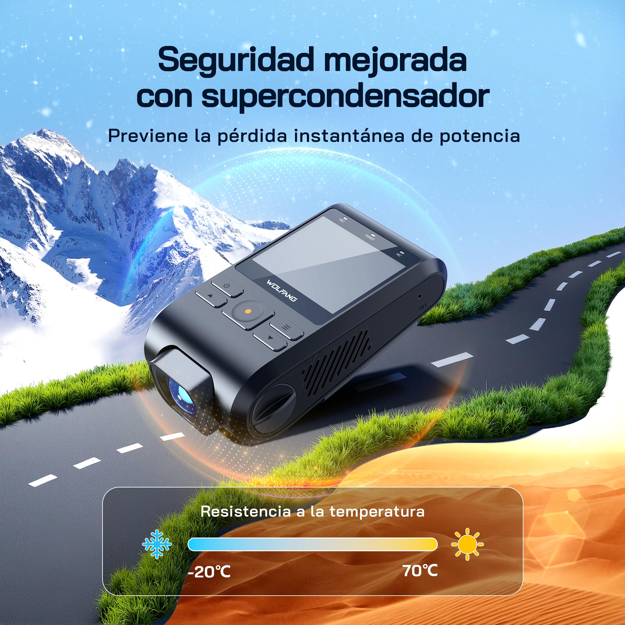 WOLFANG Cámara de Coche 2.5K FHD, Dashcam de Doble Lente para Coches de 170º Gran Angular Monitor de Aparcamiento 24H con Grabación en Bucle y Sensor G