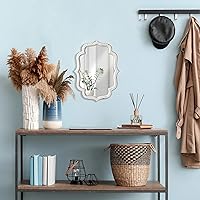 Vista 4 de Vintage Small Scalloped Wall Mirror Decorative 16" x 12", Hanging Rustic Distressed White Bathroom Mirrors for Vanity, Farmhouse Wood Quatrefoil
