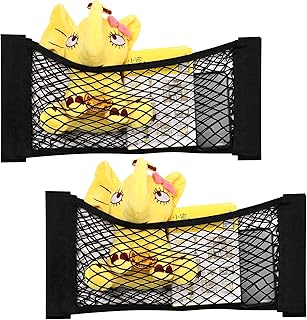 TOBWOLF 2PCS 25x60cm / 9.8x23.6in Mesh Storage Pocket Bag, Elastic and Stretchable Car Storage Net Bag Netting Pocket Wall Sticker Pouch Bag, Universal Mesh Cargo Net for Car Trunk Home Storage