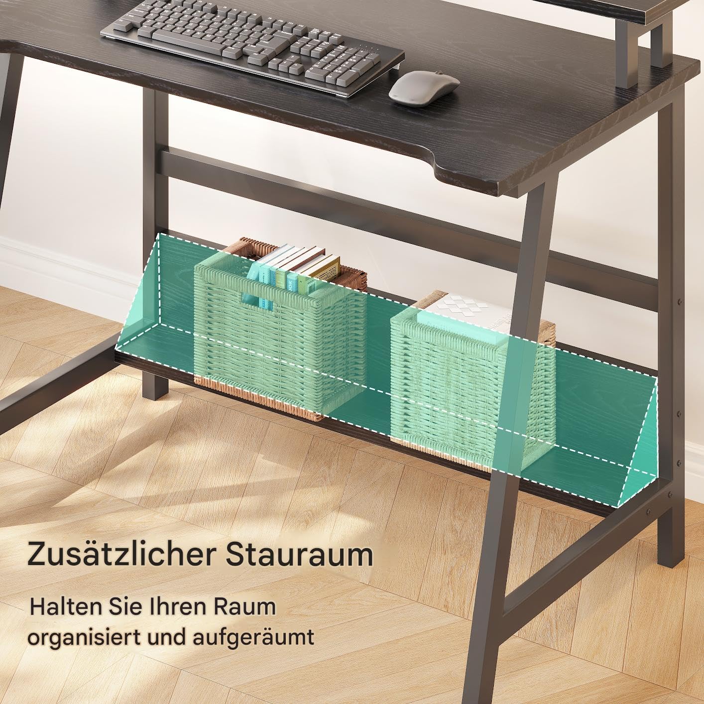 MIN WIN Schreibtisch mit Monitorständer, Kleiner Computertisch mit Stauraum, Bürotisch für Home Office, kleine Räume, Schlafzimmerb, 80 x 50 x 86.5 cm