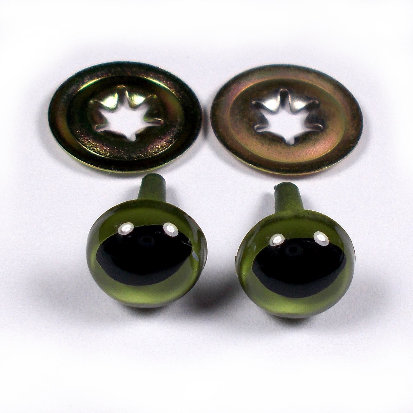 Cats Animal Eyes - Teddy Bear Soft Toy Doll Making - Green - Pack of 2 Eyes (15mm)