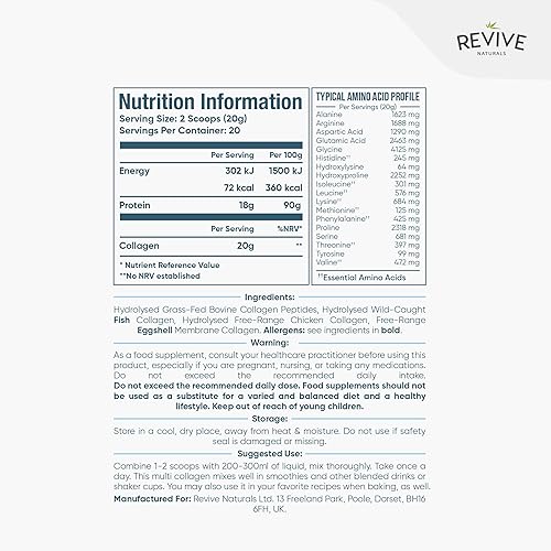 Miniatura 10 de Paquetes de proteína de colágeno múltiple en polvo - Tipos I, II, III, V y X - Bovino hidrolizado alimentado con pasto bovino, pescado capturado