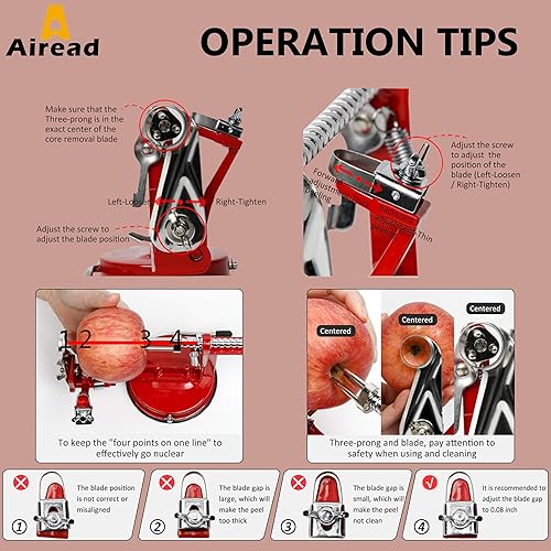 Miniatura 6 de Pelador de manzana, cuchillas de acero inoxidable, pelador de patatas y peras, duradero y resistente, herramienta de cocina mecánica de arranque