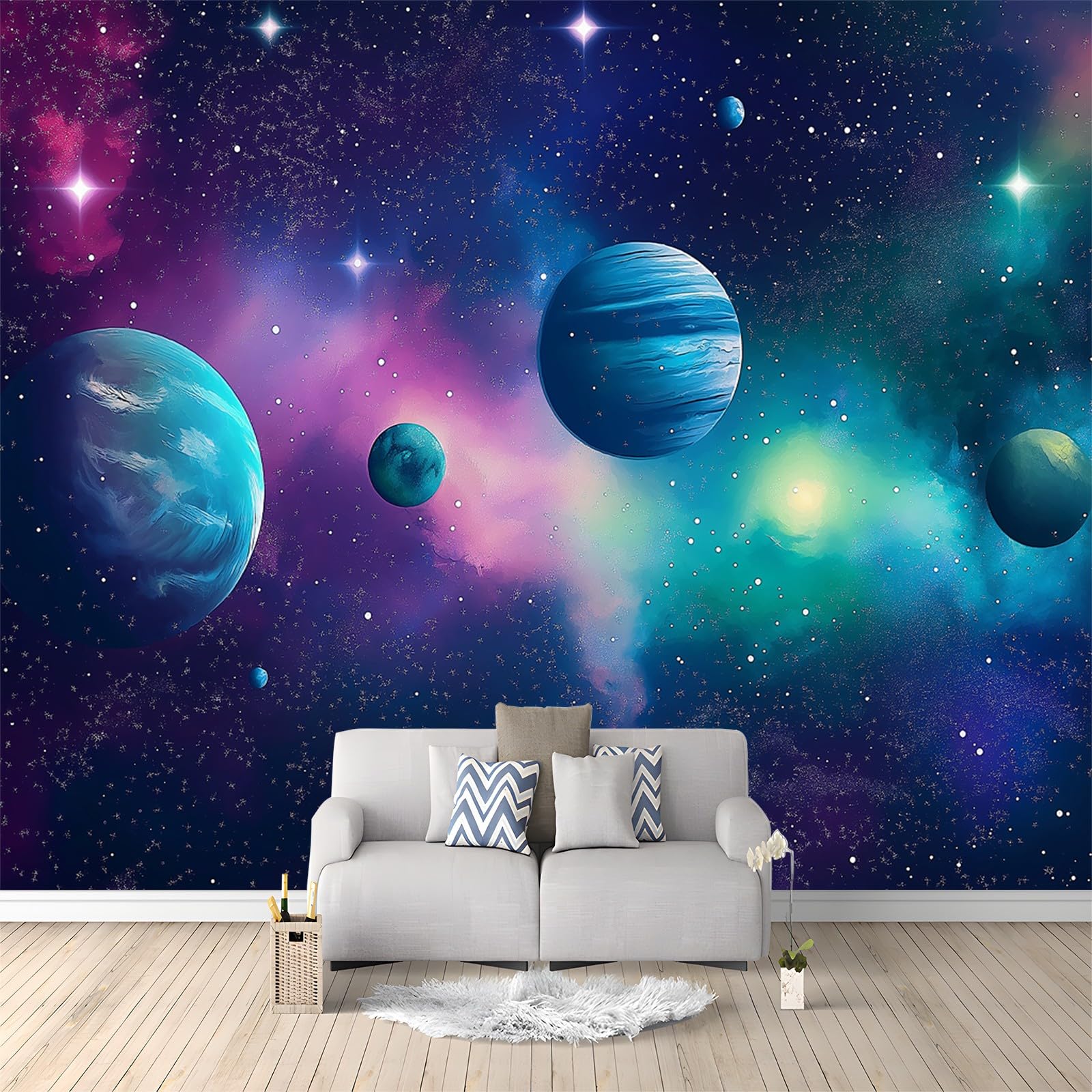 Generico Carta Da Parati Soggiorno Tema Dello Spazio Planetario 250x175 cm Fotomurali Moda Decorazione da Muro Poster Carta per pareti 3D, per Camera Letto Ufficio Cameretta Bambini