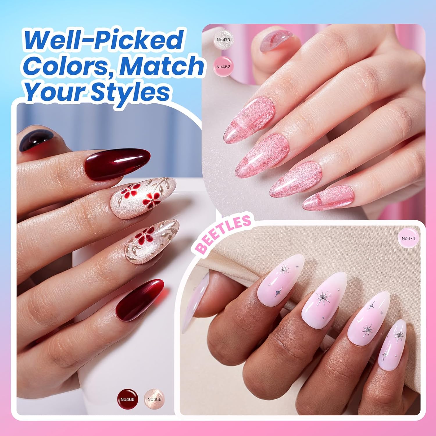 Beetles Deal Box Jelly Gel Nail Polish Set, Summer Pink Milky White Black Green Cat Eye Jelly Veil Gel Polish Set, HEMA-Free TPO-Free Base Top Coat 36 PCS 25 Colors UV LED Needed DIY Salon Home Gifts