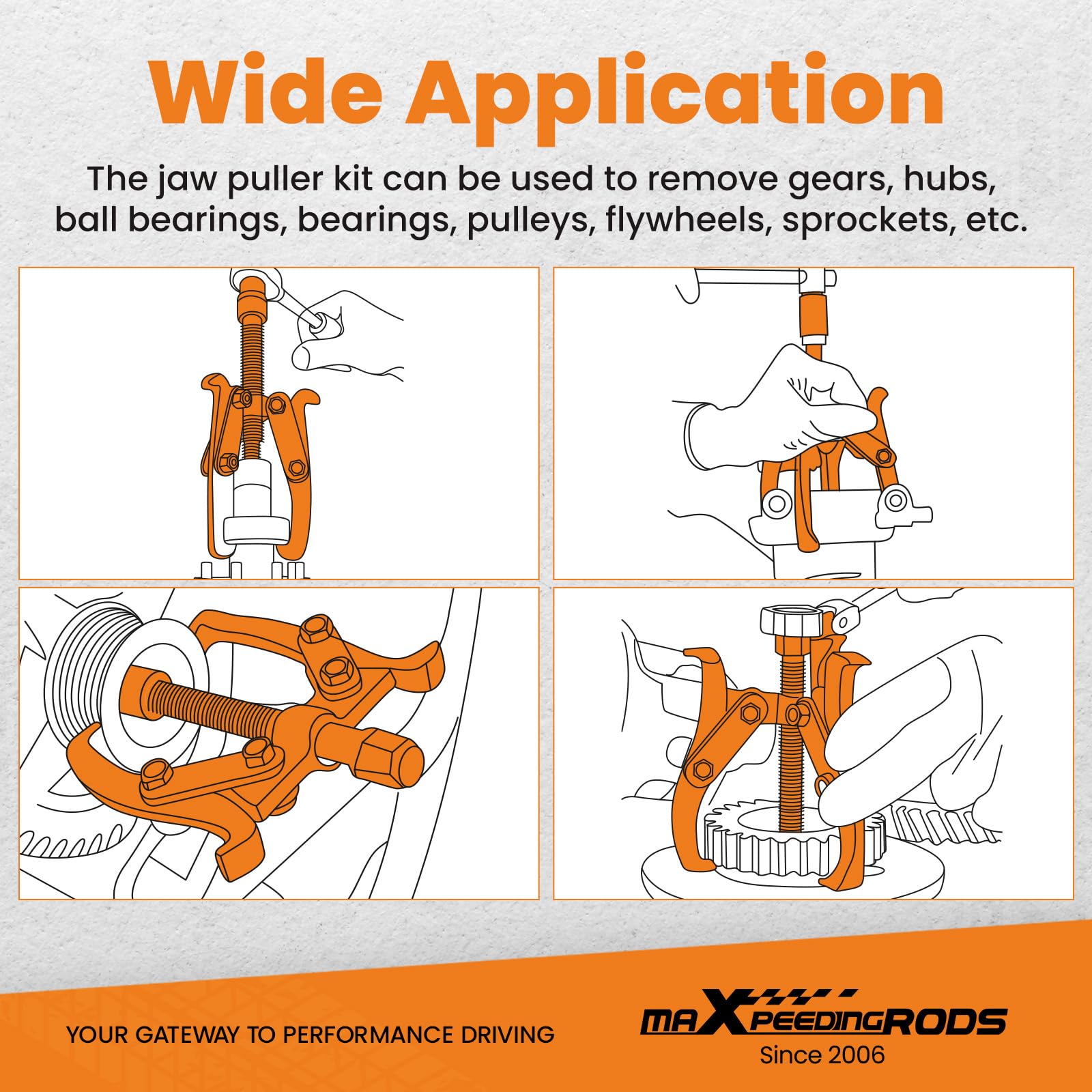 maXpeedingrods Juego de extractor de polea de cubo de engranajes, kit de rodamientos de extractor de mandíbulas de 2/3, 3, 4, 6, 8 pulgadas, juego de extractor de engranajes externos, kit de