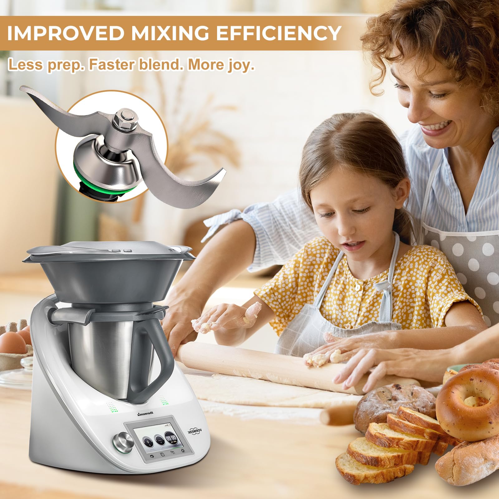 Coltello per Impastare per Bimby TM5 TM6 TM7, Lama Impastatrice per Vorwerk Thermomix TM7, Coltelli Lame in Acciaio Inox con Spazzola, Accessorio per Robot da Cucina per Pulizia