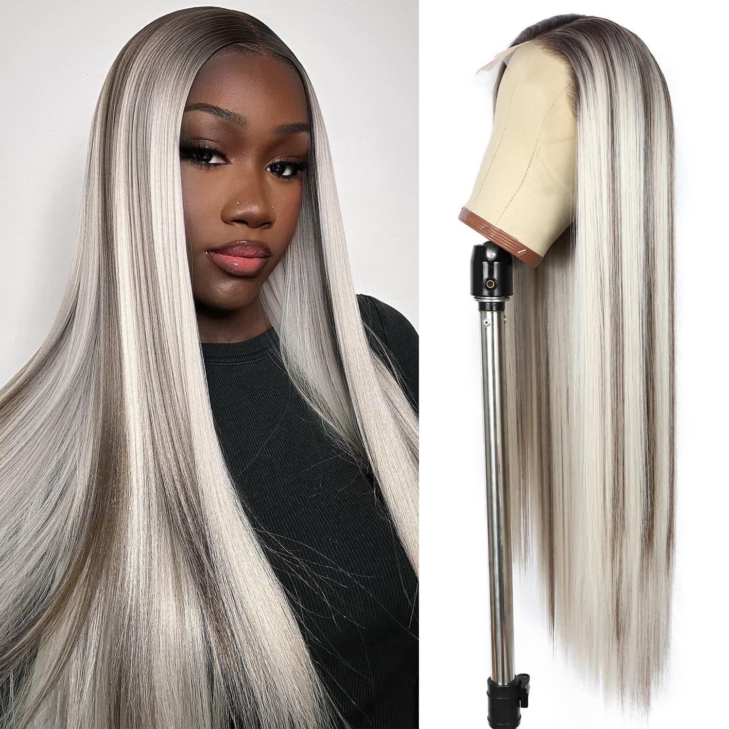 SOMIARIK Platinum Blonde Lace Front Wigs for Women 13×6 Brown