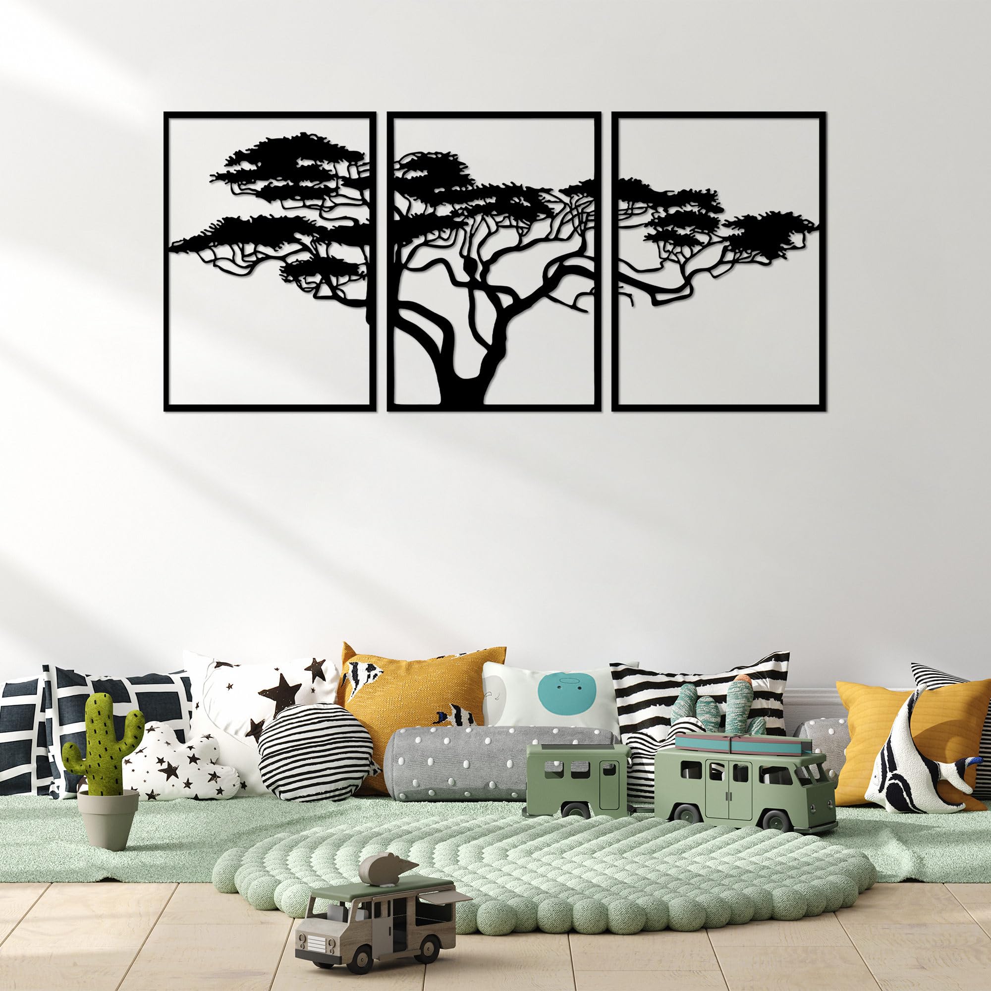 Hanah Home Stylish Black Decorative Metal Wall Accessory (3 Pieces), 50 x 70 cm, 100% Metal, 1.5 mm Thick, Easy Wall Mounting, Perfect for Modern Decor
