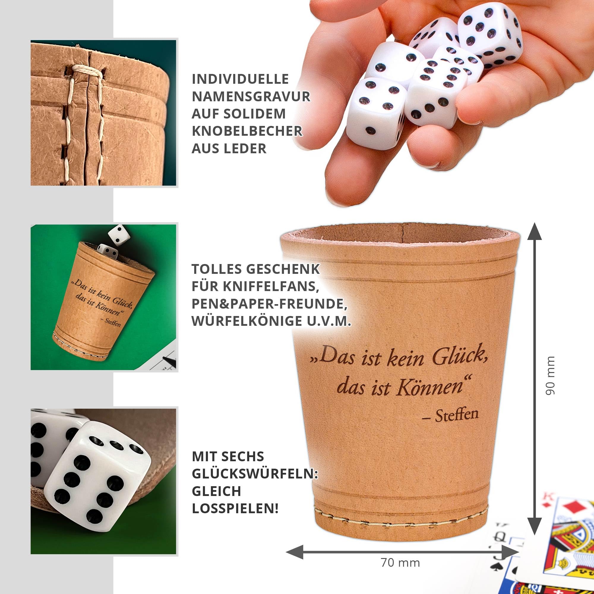 Cubos de piel con grabado, taza de ajo, juego de dados, taza de truco con nombre, taza de juegos de dados, taza de cuchillo, taza de dados, juegos de viaje, dados estándar, dados de juego
