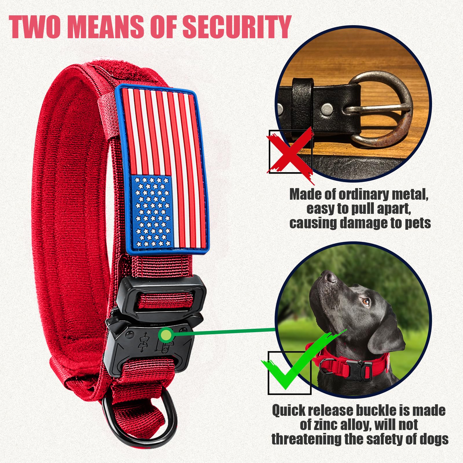 Taktyczna obroża dla psa i smycz bungee, wojskowy zestaw obroży i smyczy z amerykańską flagą USA, regulowana obroża K9 z wytrzymałą metalową klamrą i uchwytem, z naszywkami i etui na AirTagi (L