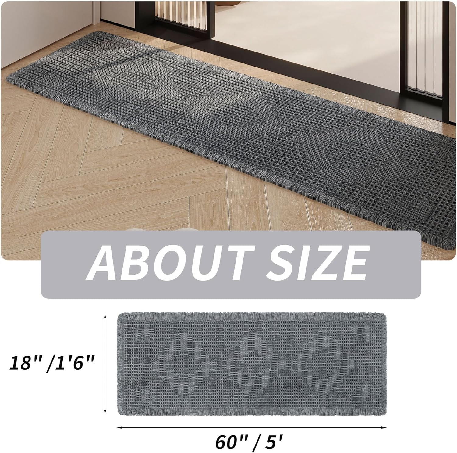 LUFEIJIASHI Non Slip Bath Mats for Bathroom Soft Absorbent Boho Bathroom Rugs with Tassels Waffle Bath Mat Machine Washable Grey, 1'6" x 5'