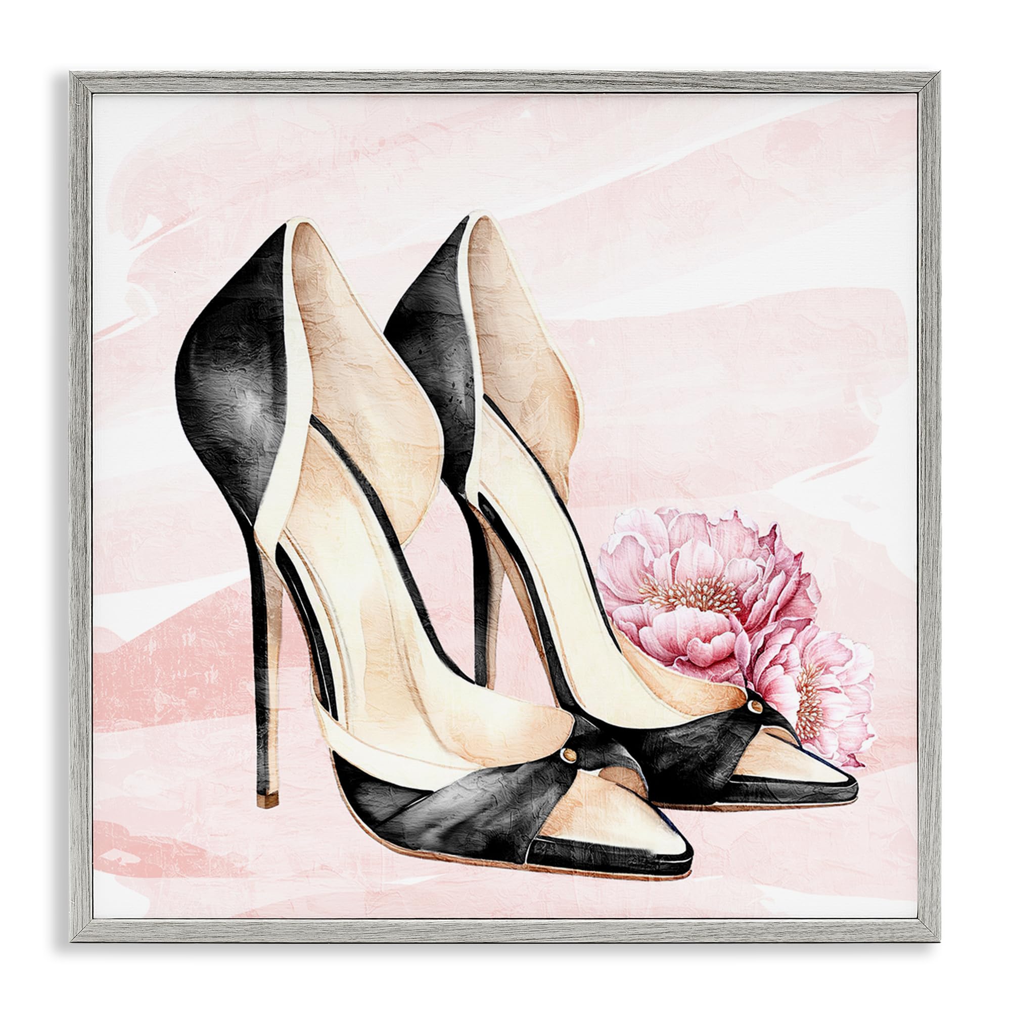 Stupell Industries Glam Heels Floral Bouquet 'Glam Time Heels', Framed Giclee Art, Gray, 24 X 24 Inches, Easy To Hang And Sturdy, Made In Usa, By Kim Allen