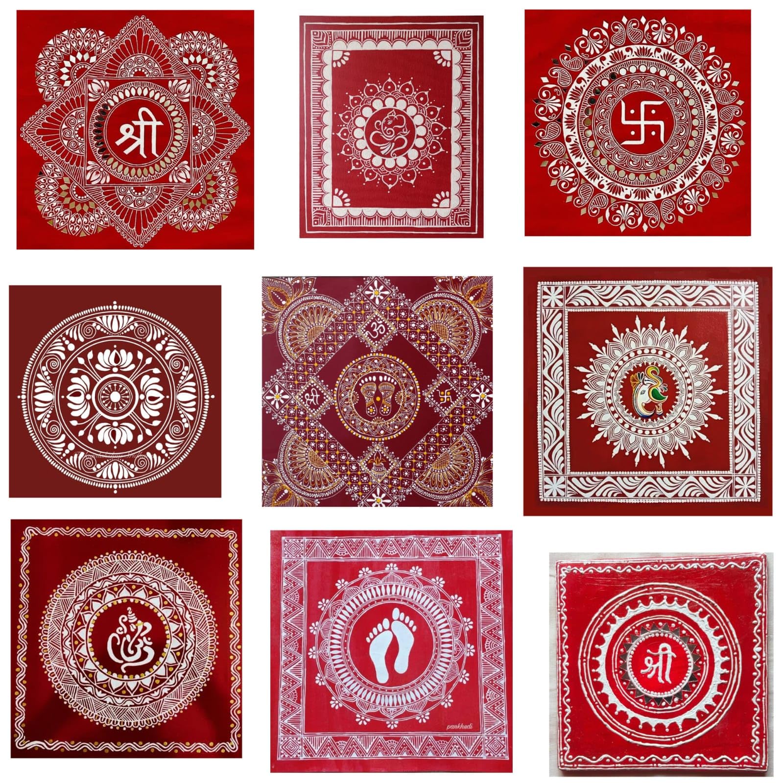 Peel and Paste Traditional Indian Aipan Art Wall Stickers - 9PCS-image-5