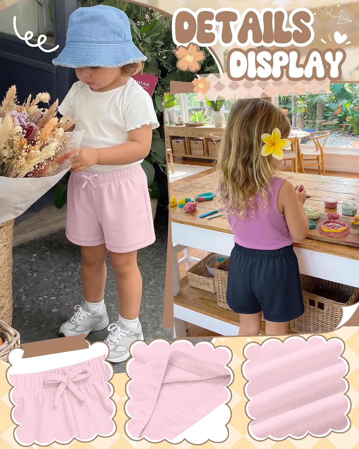 3 Pack Toddler Girls Shorts 18M-5Y Pull on Shorts Bottoms Cute Bow Elastic Waist Loose Casual Summer for Baby Girls