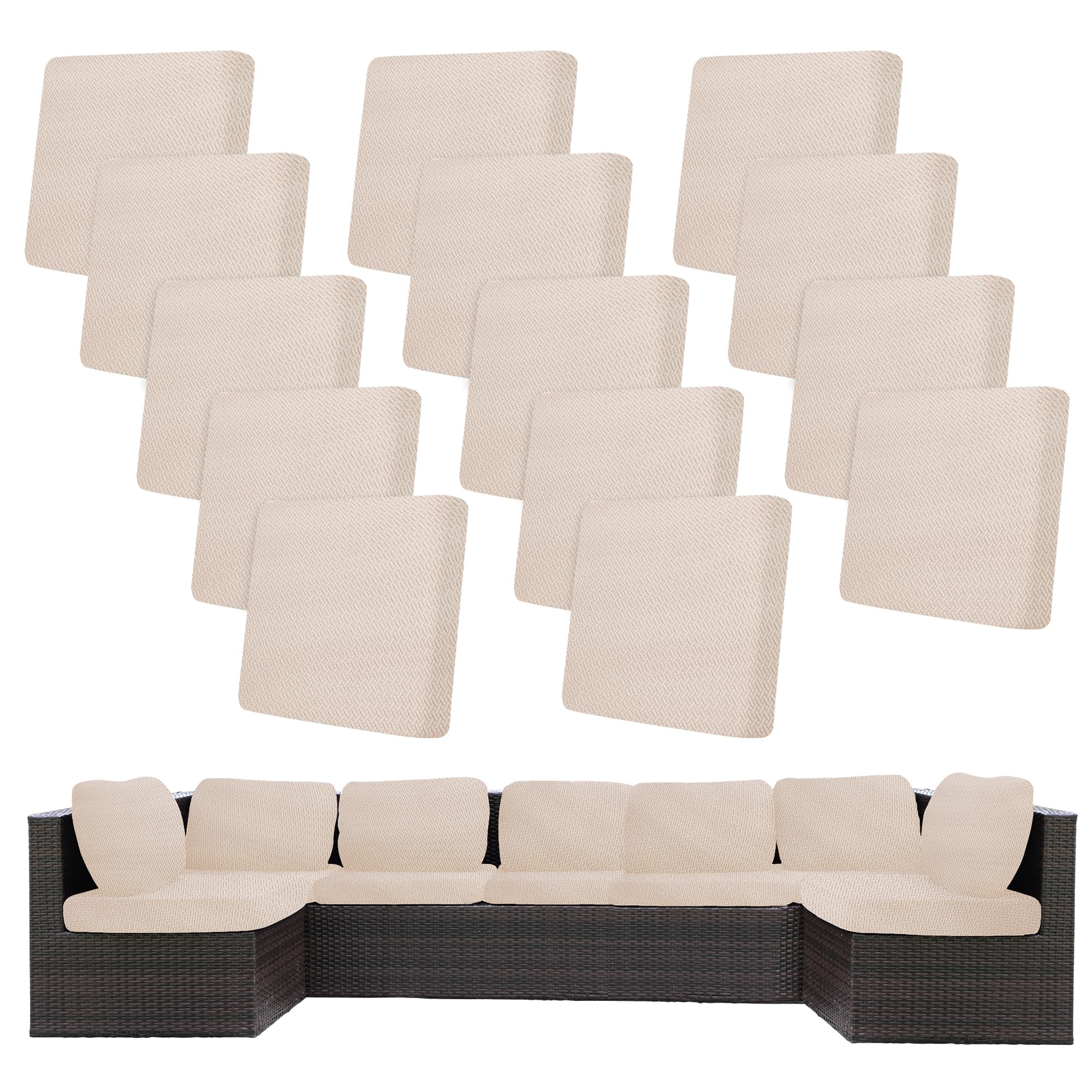 Photo 1 of 14Pcs Stretch Patio Cushion Covers,Outdoor Couch Covers Replacement,Outdoor Couch & Sofa Slipcovers,for Patio Furniture Cushion Covers,Washable Reusable Furniture Protector (Beige,Cover Only)
