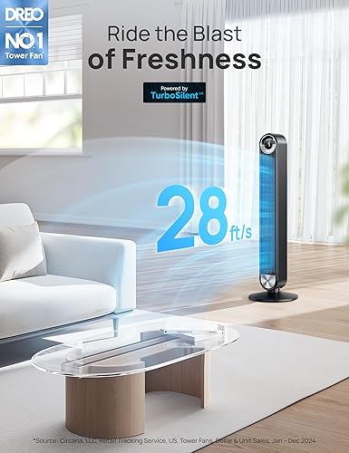 Miniatura 2 de Dreo Ventiladores de torre inteligentes para el hogar, ventilador oscilante de 90 para dormitorio en interiores, piso de control de voz con