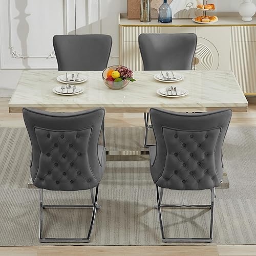 Miniatura 16 de LOULENS Elegance - Juego de 6 sillas de comedor de terciopelo, lujosas sillas de comedor tapizadas copetudas, sillas decorativas de terciopelo real