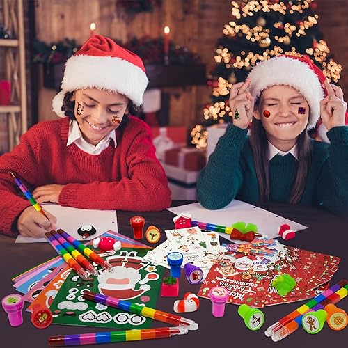 Miniatura 6 de 72 piezas de regalos de fiesta de Navidad Max Holiday libros para colorear esponjosos, crayones apilables, tatuajes, calcomanías de bricolaje,